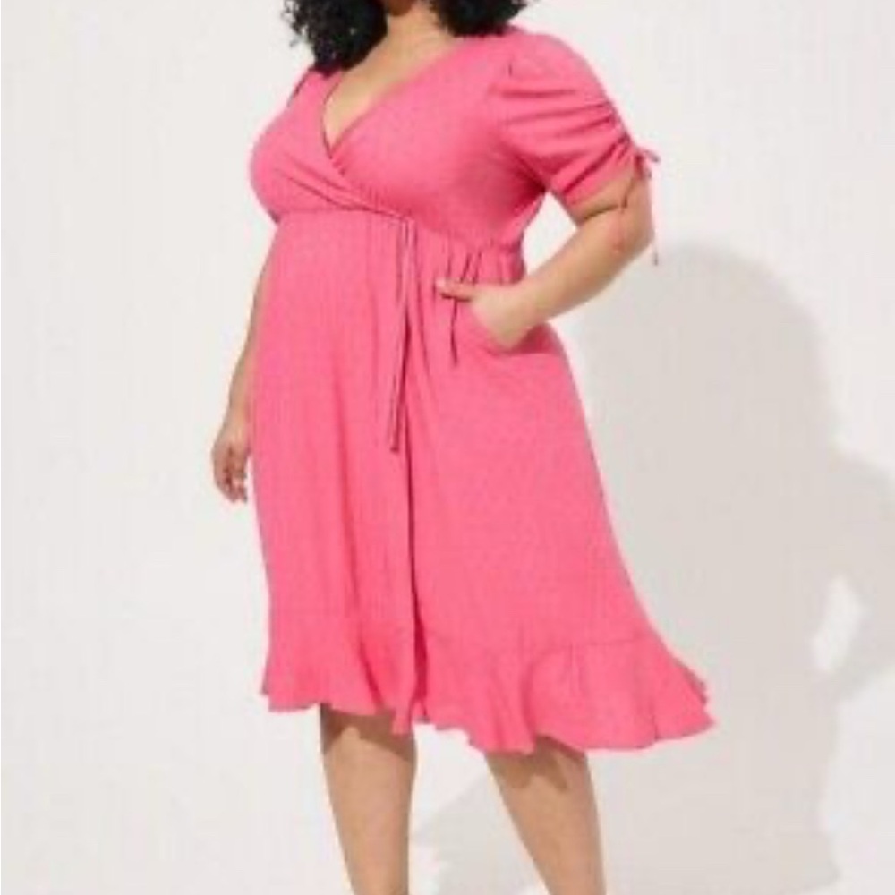 Torrid Pink Midi Dress with Ruffle Hem